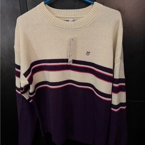 Cream and Dark Purple Crewneck Sweater